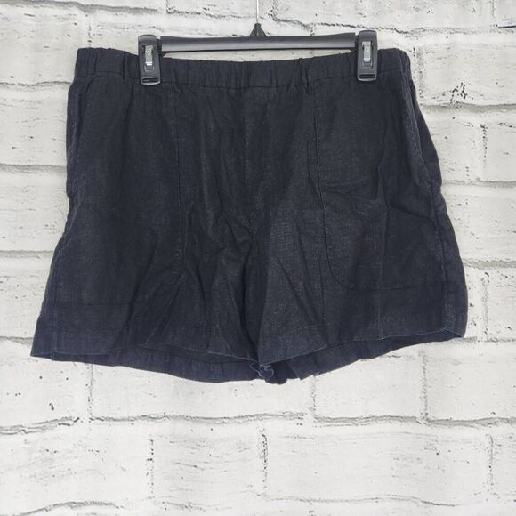 Banana Republic Black Linen Blend Pull On Elastic Waist High Rise Short Large - Picture 1 of 9